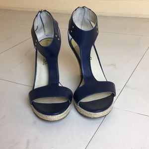 Micheal Kors Blue Leather Wedge Women Shoes 8.5